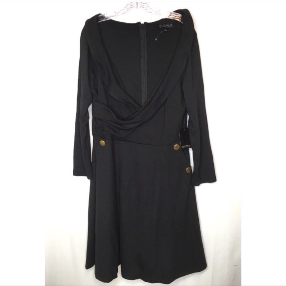 NWT Eloquii black fit flare button dress 18 2X - Picture 5 of 8